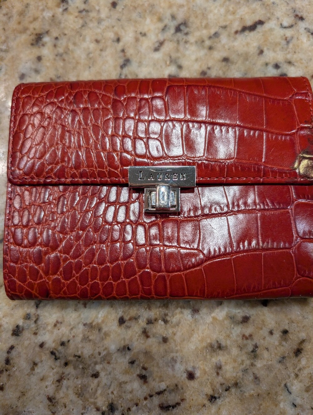 Ralph Lauren Red Croc-Embossed Leather Wallet